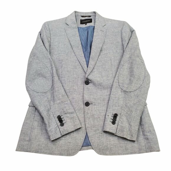 Banana Republic Sport Blazer Mens 40S Blue Linen Blend Tailored Fit Elbow Patch - Picture 2 of 12